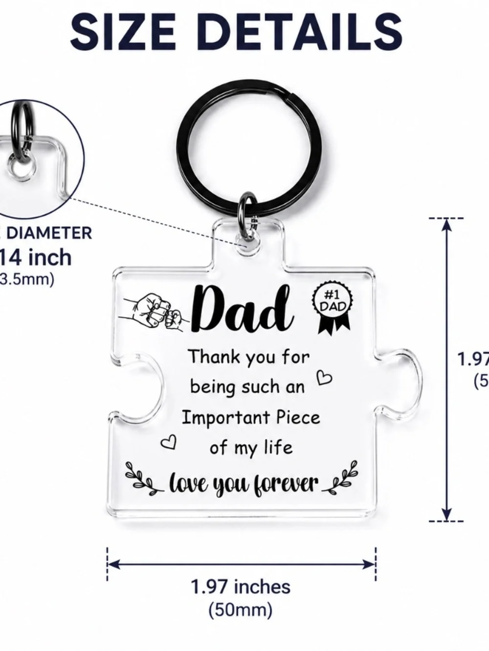 Dad Puzzle Piece Keychain Gift | Acrylic Father’s Day Keyring | Gift for Dad